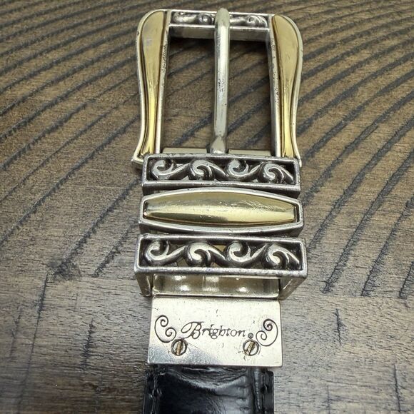 Brighton Reversible Belt Women Size S Black/Brown Croco Embossed Waist 28.5-32.5 main image 10
